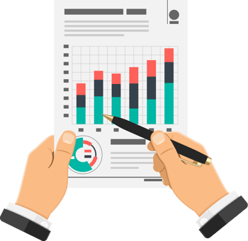 An illustration of two hands reviewing a marketing audit.